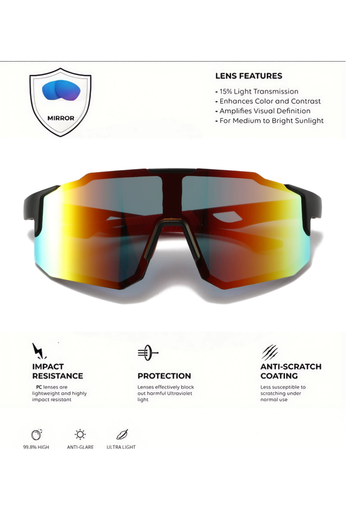 UV400 Spor Güneş Gözlüğü | Bisiklet, Koşu, Triatlon | Unisex