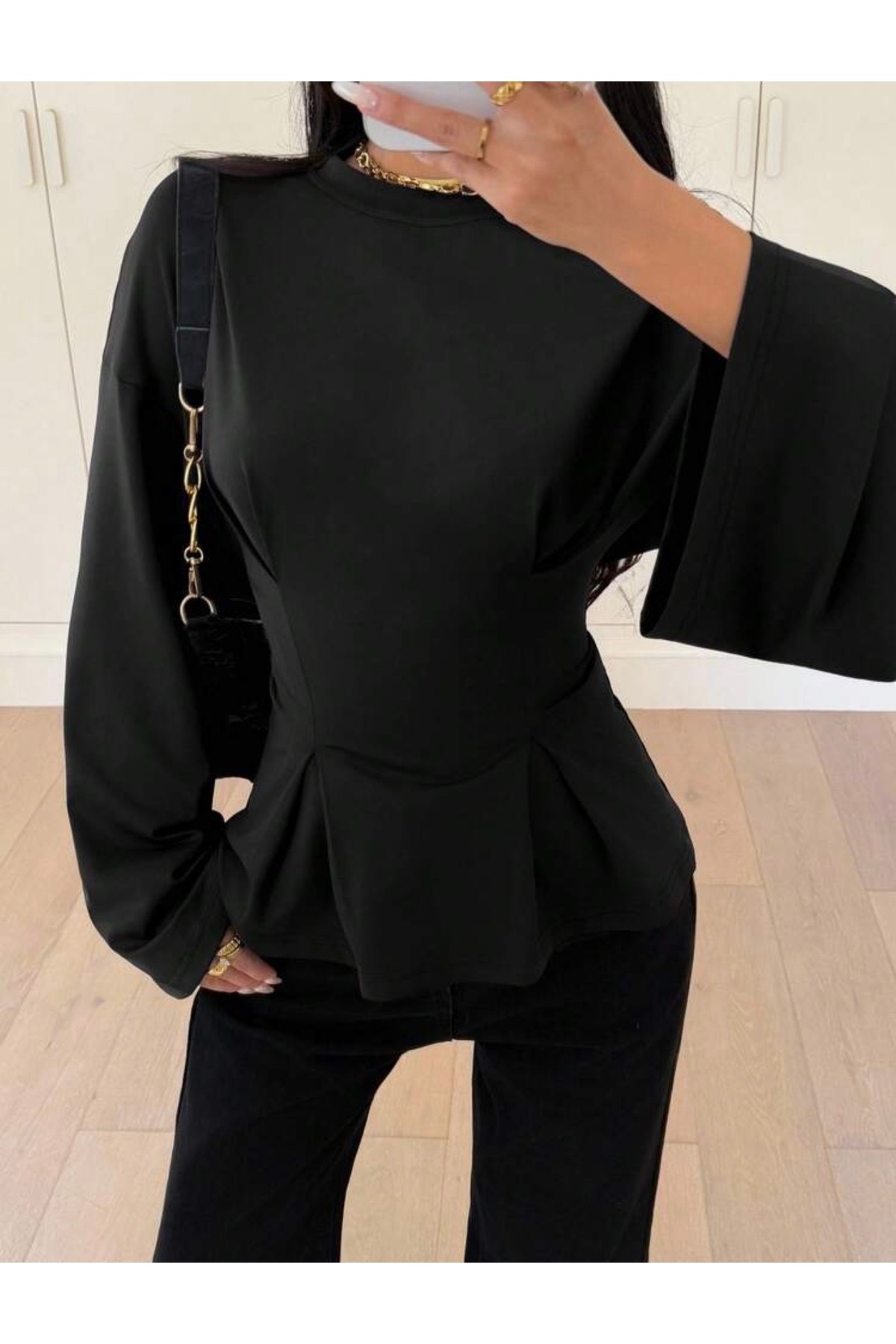 Women's Waist Seated Flywheel Long Sleeve Blouse 223