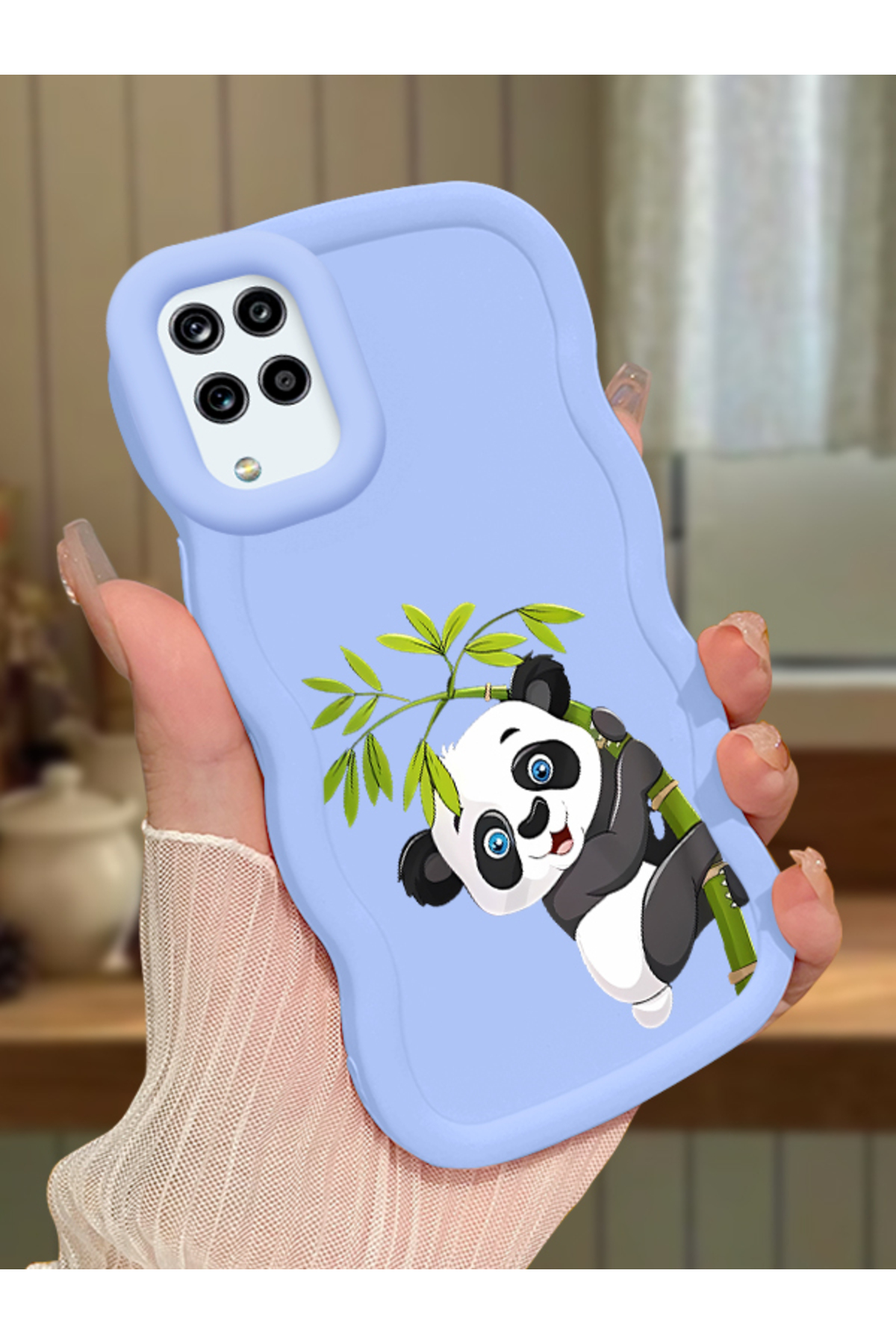 Samsung Galaxy M12 Compatible Case camera protector Blue Silicone Couple Phone Case Panda Pattern