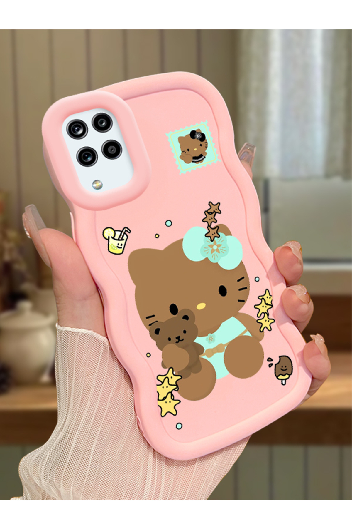 Samsung Galaxy M12 Compatible Case camera protector Pink Silicone Couple Phone Case Kitty Pattern