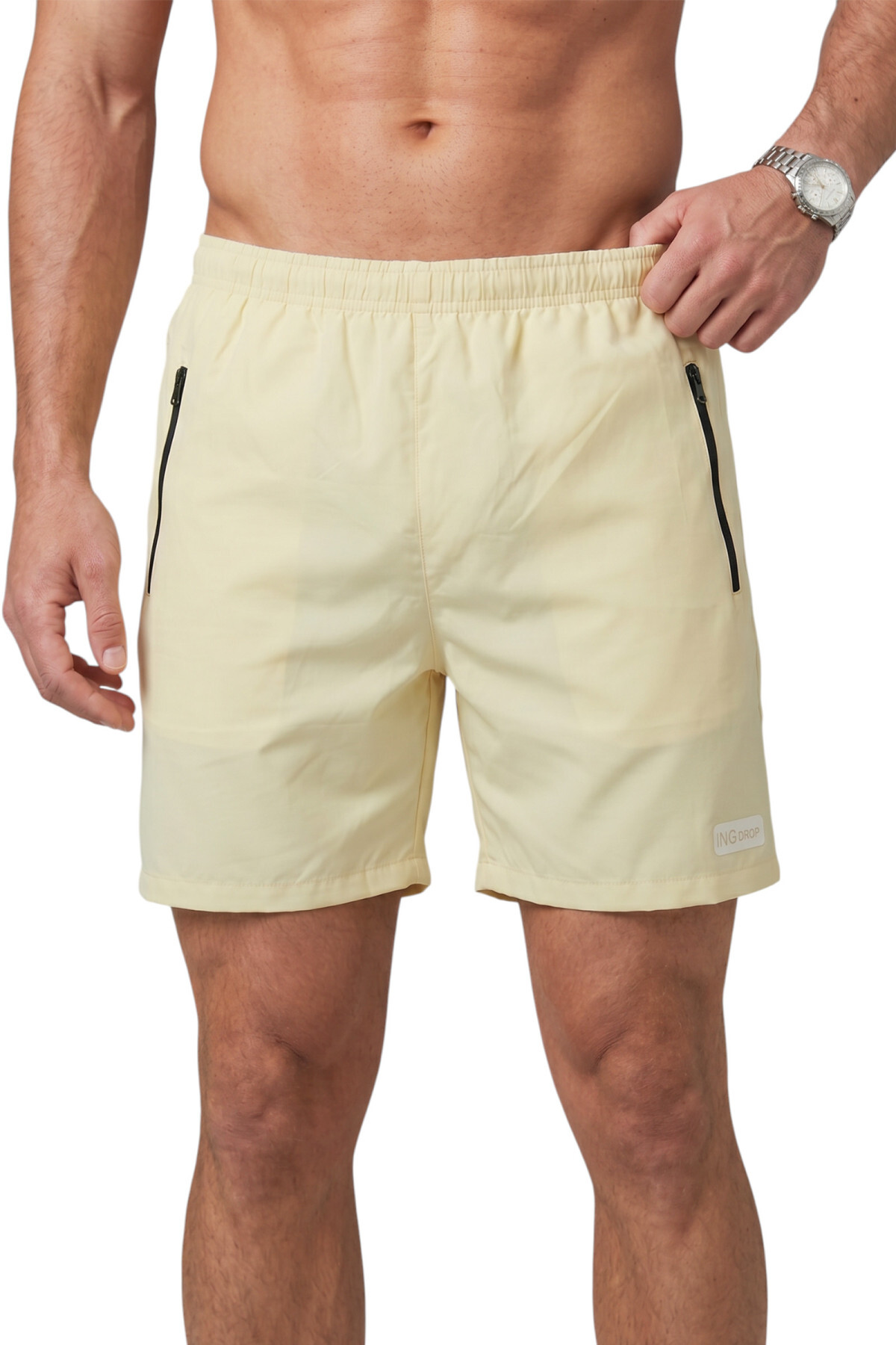 DeepSea Yellow Quick-Drying Micro Fabric Men's Swim Shorts with Zipper Pockets 2403008