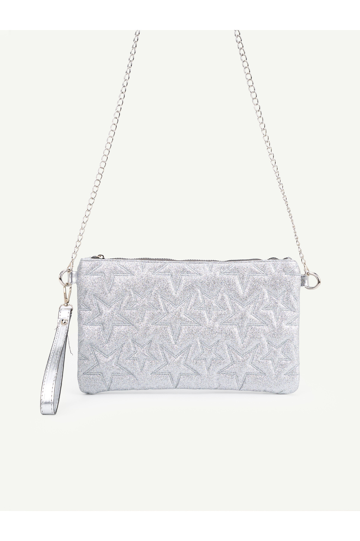 Kadın Yıldız Nakış İşlemeli Portföy El Çantası Bilek Askılı Saten Astarlı Clutch Çanta