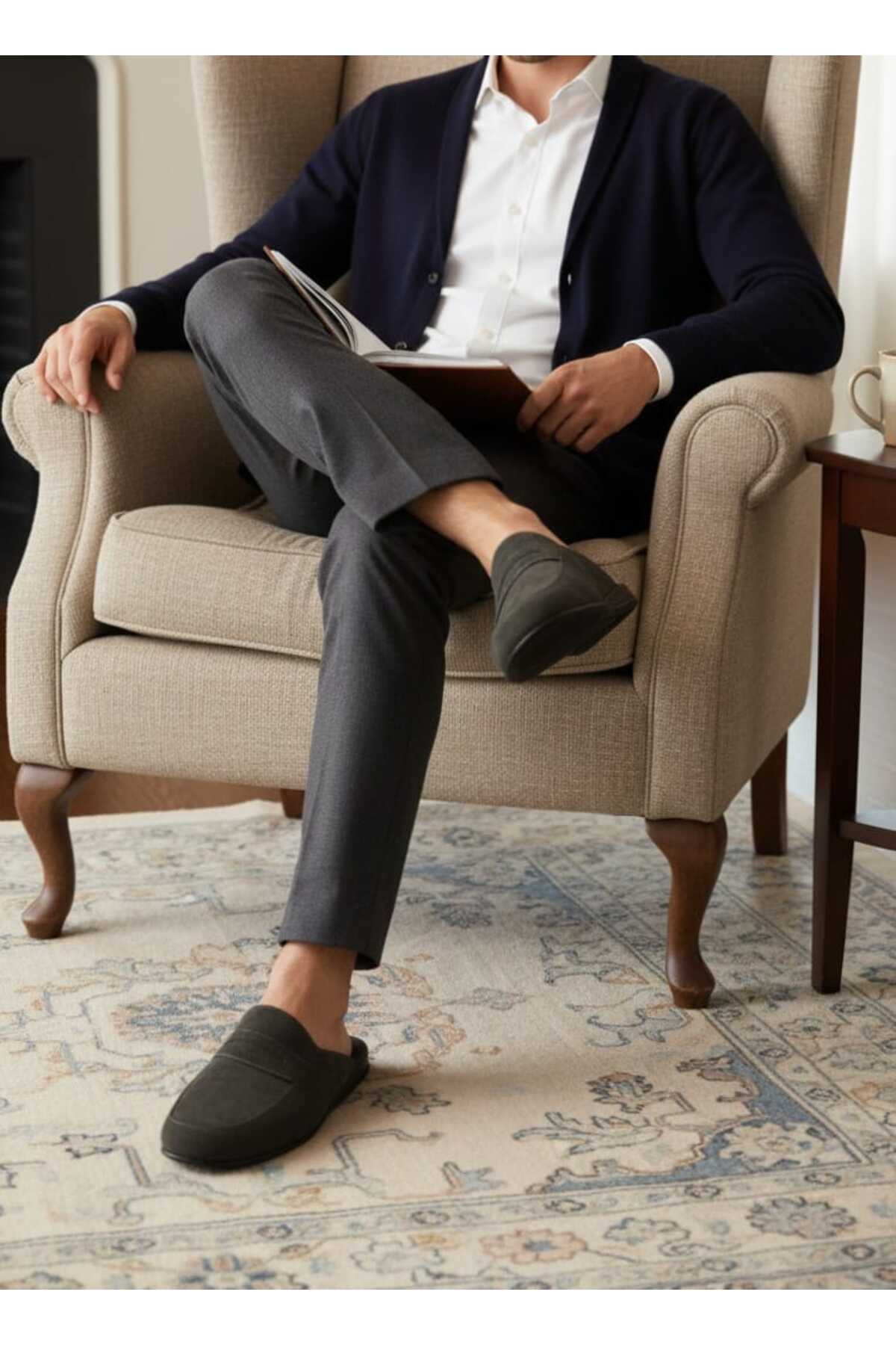 DEPASSE Erkek Süet Terlik Haki Ev Ofis Misafir Çeyiz Damat görsel 3