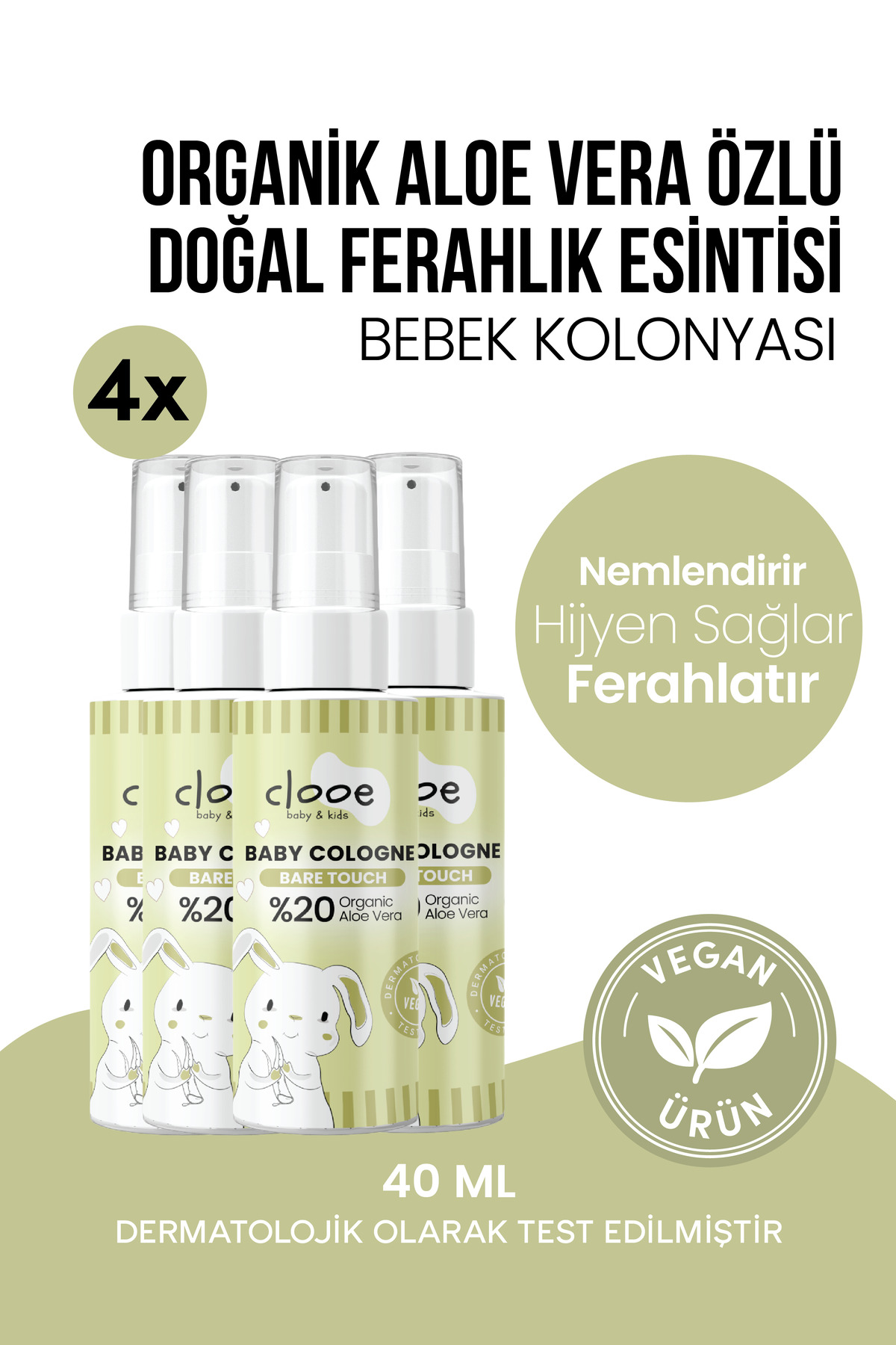 clooe 4'lü Bebek Kolonyası Bare Touch 40 ml - Hafif ve Ferah Notalı - Organik Aloe Vera Özlü — PKA057
