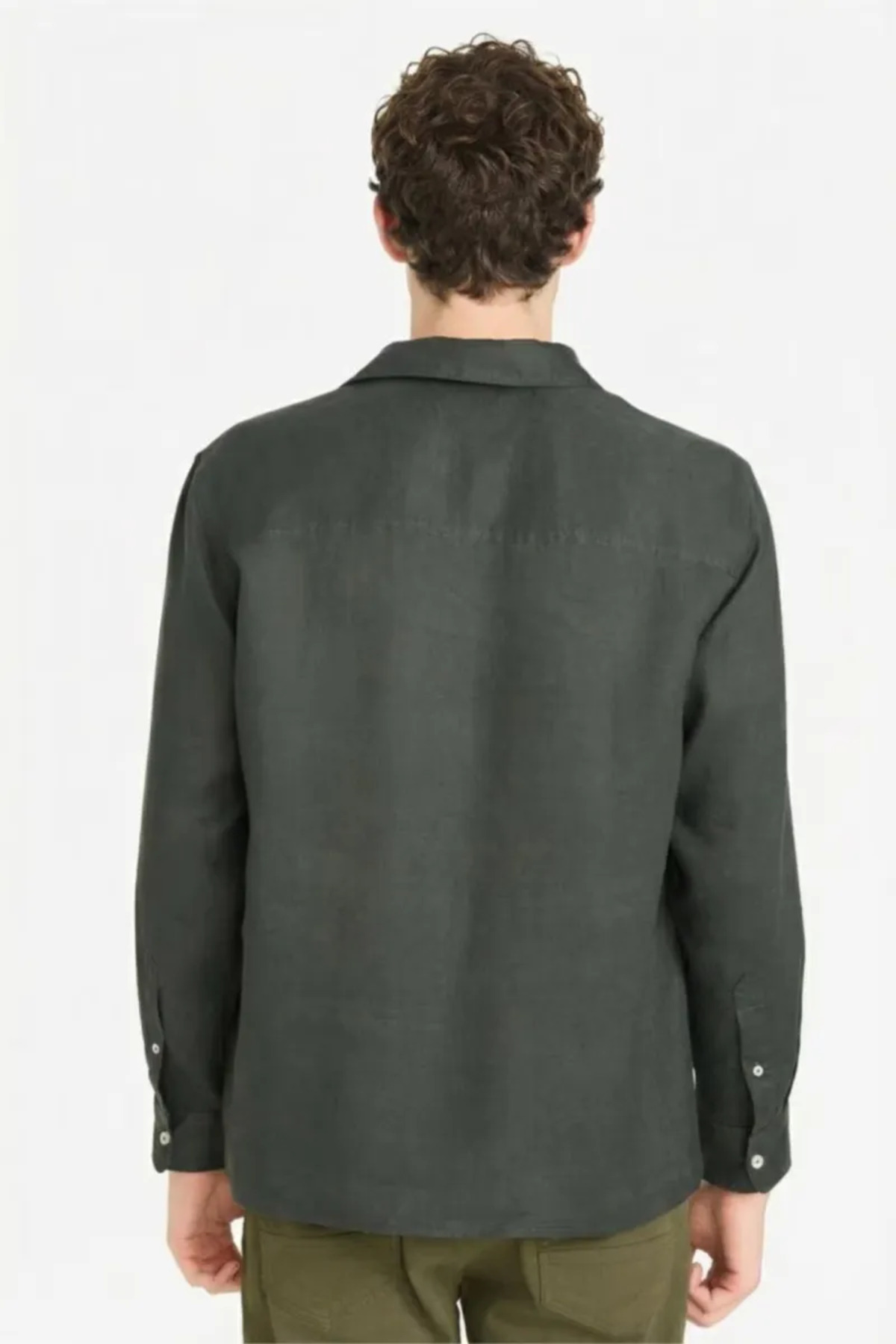 %100 Keten Regular Fit Gömlek G0788AX26SM — سبز — تصویر 6 از 6