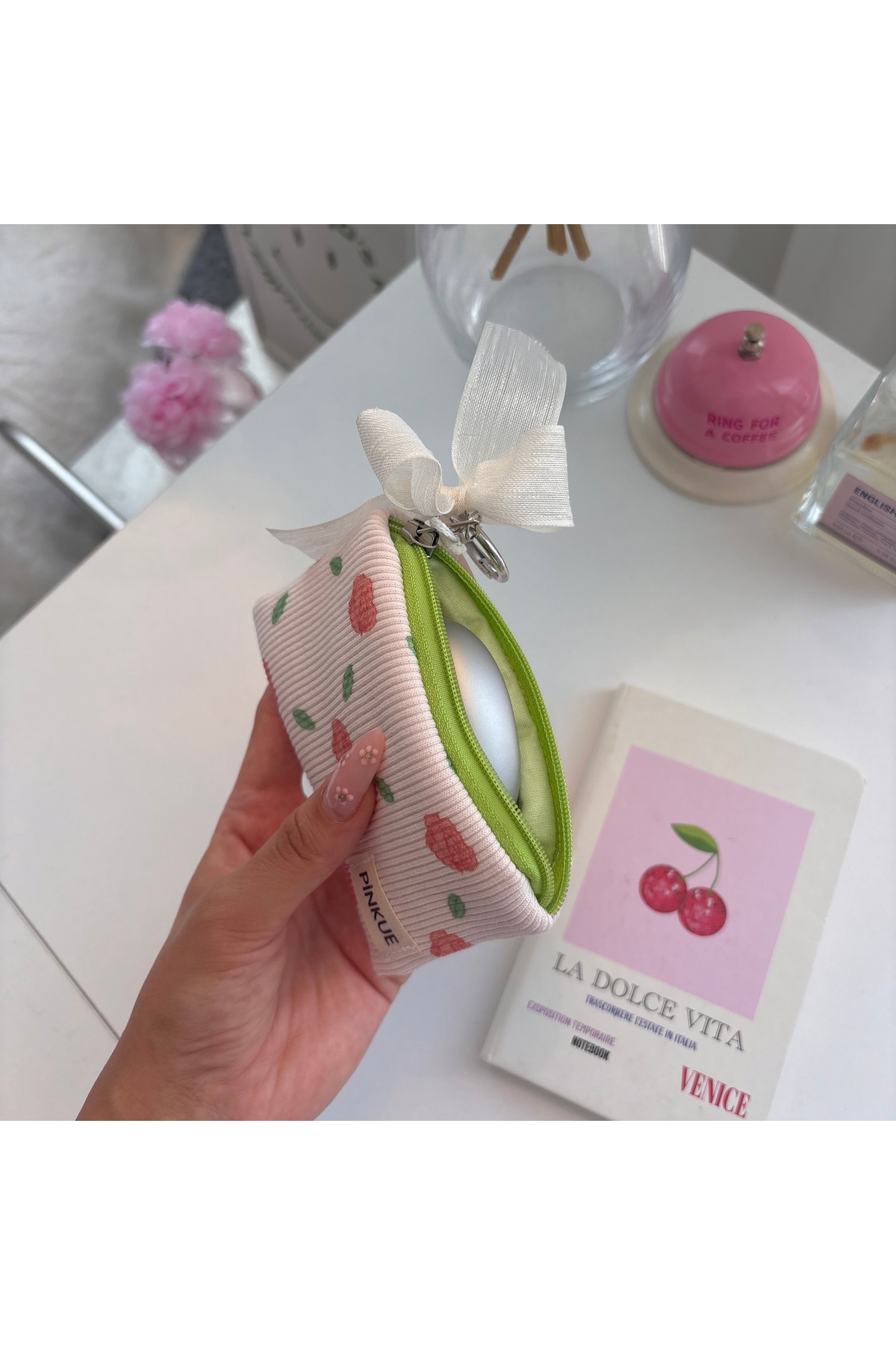 PİNKUE Çiçek Desenli Mini Kartlık & Çanta Charmı | Kartlık, Bozuk Para Cüzdanı, AirPods Kılıfı ve Anahtarlık Organizer görsel 4