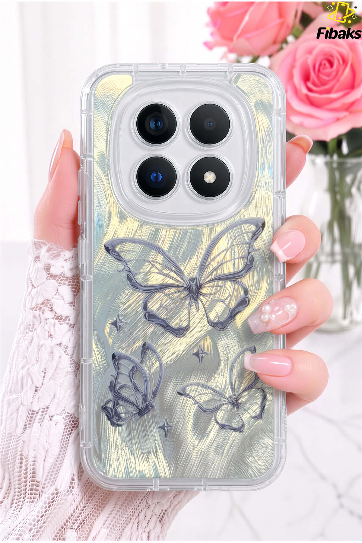 Redmi Note 14 Pro 4G/5G Case Bright Hologram Butterfly Pattern Shock Absorber Camera Protected Silicone