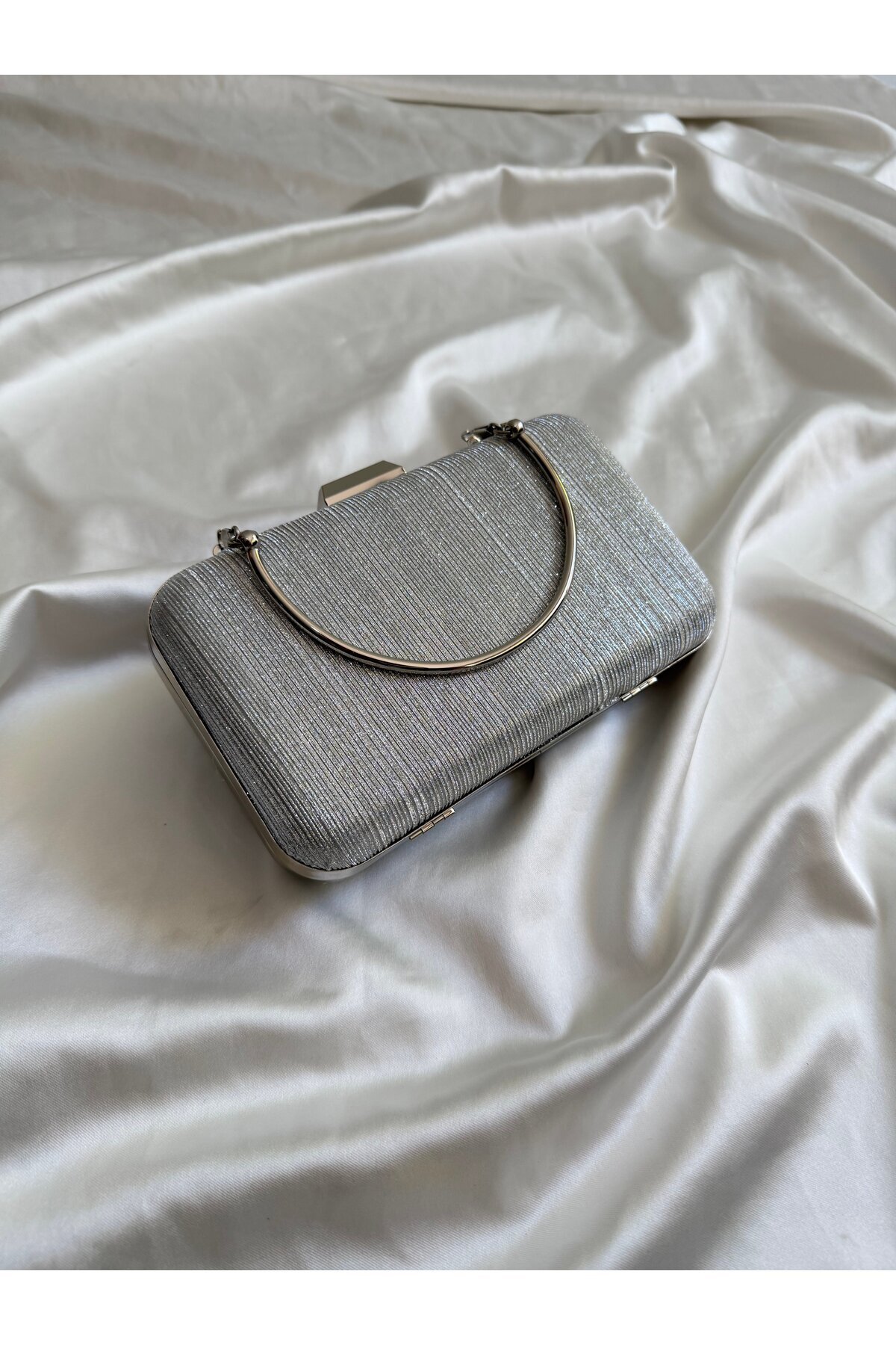 Mia Collection Lopez Model Düğün Nişan Abiye Çanta Gümüş görsel 2