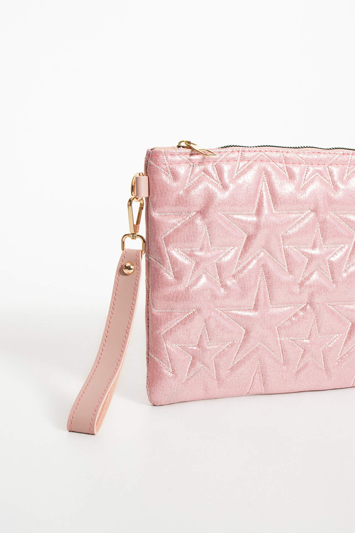 LUNABLU Yıldız Nakış İşlemeli Portföy Zincirli ve Bilek Askılı El Çantası Saten Astarlı Clutch Çanta görsel 2