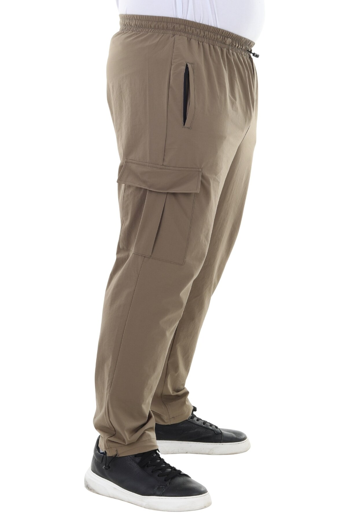 marufshop Erkek Büyük Beden Kargo Cepli Likralı Paraşüt Kumaş Pantolon/Eşofman Alt Bej görsel 2