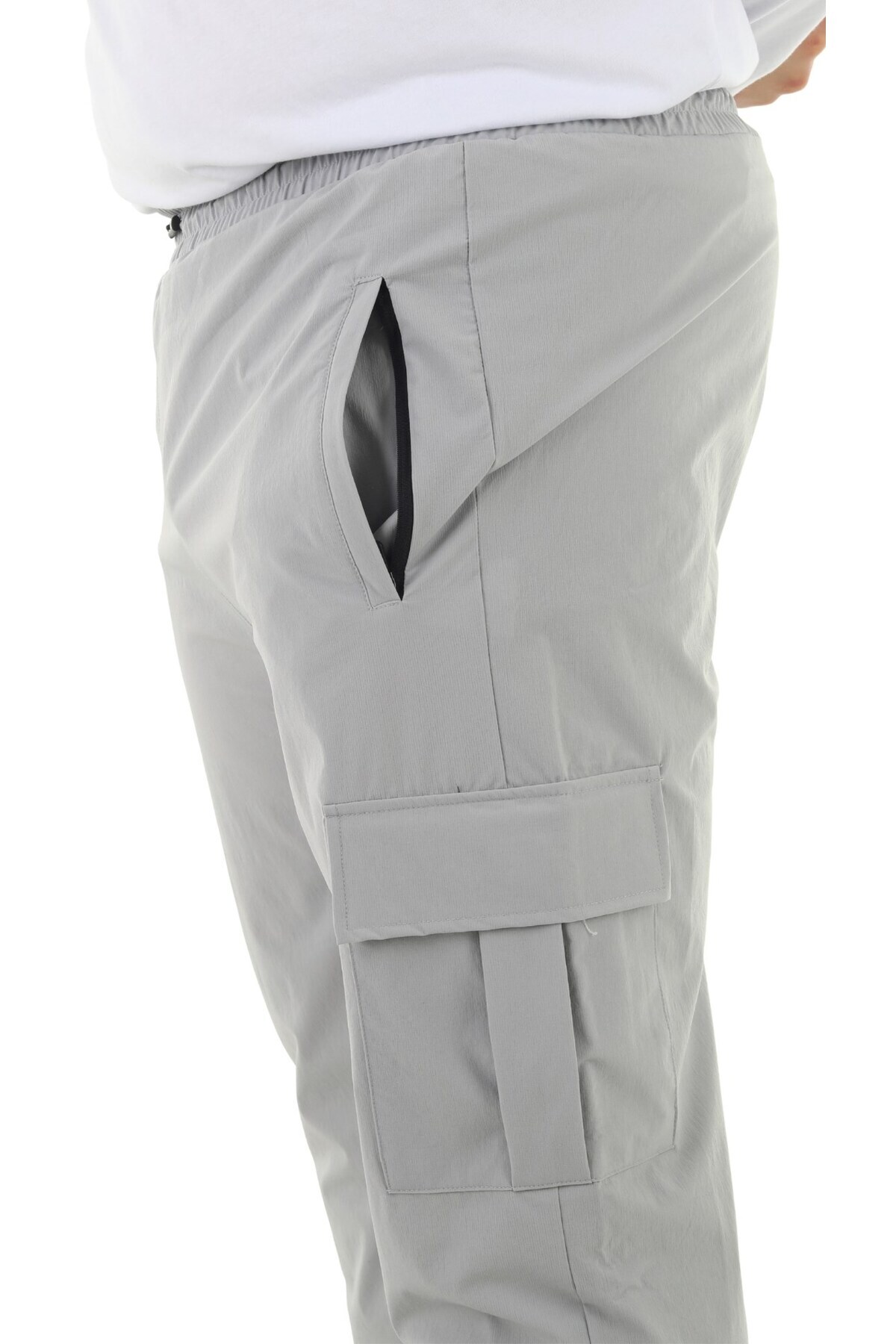 marufshop Erkek Büyük Beden Kargo Cepli Likralı Paraşüt Kumaş Pantolon/Eşofman Alt Gri görsel 6