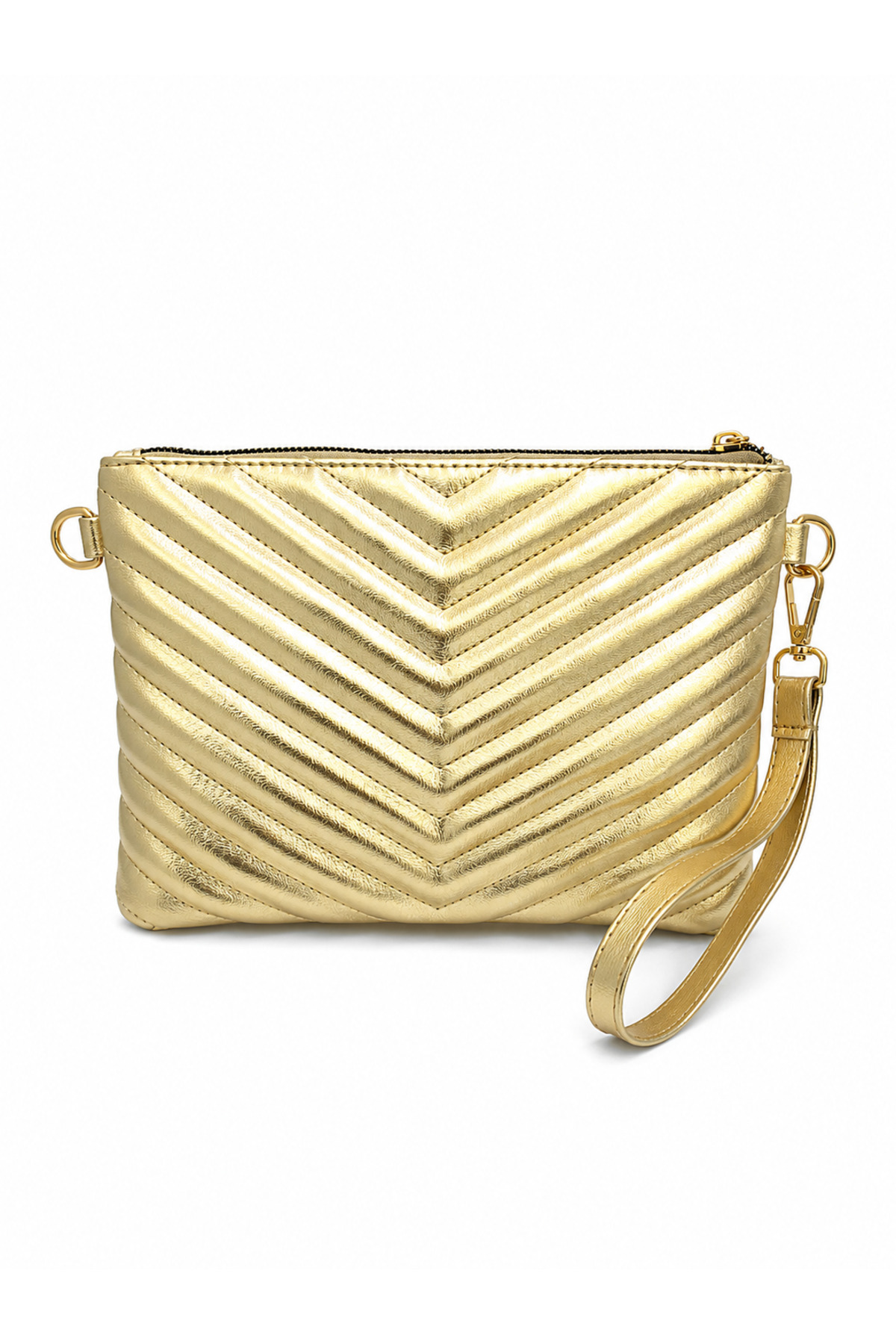 Sanmorris Kadın Suni Deri Ayarlanabilir Çapraz Ve El Askılı Portföy, Clutch Çanta S-1407 GOLD