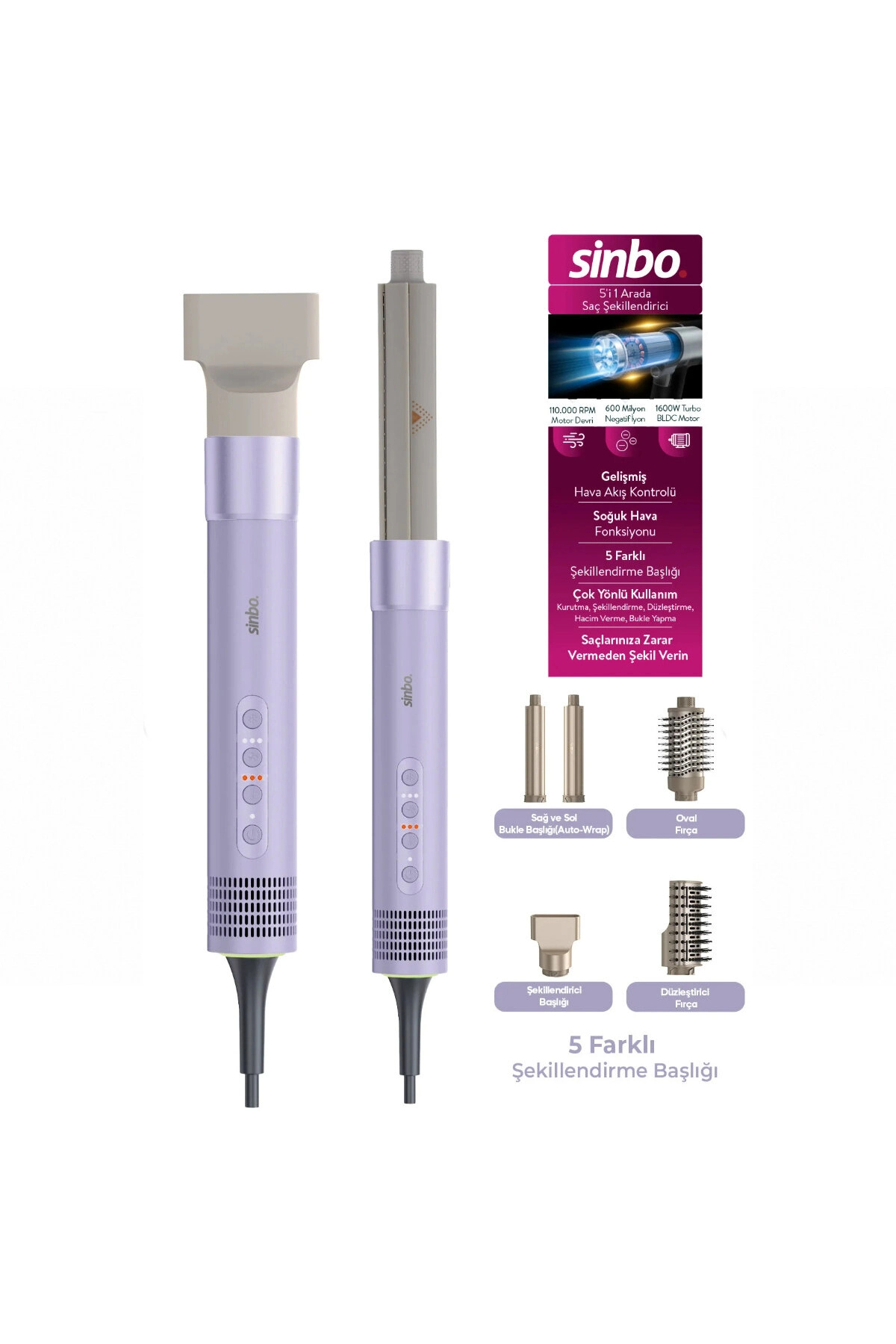 Livenda Sinbo Saç Şekillendirme Cihazı - 5 Başlıklı - 3 Kademeli Hız ve Sıcaklık Ayarı — P13159S8753