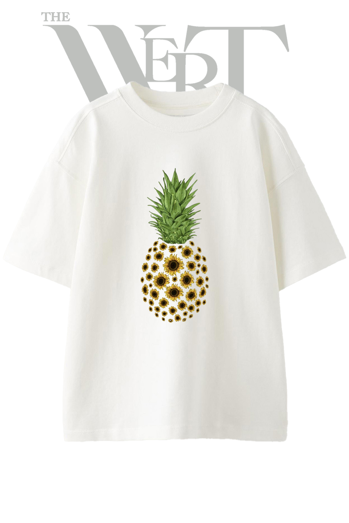 THEWERT Pineapple Aycicegi Design Printed Unisex White Oversize T-Shirt