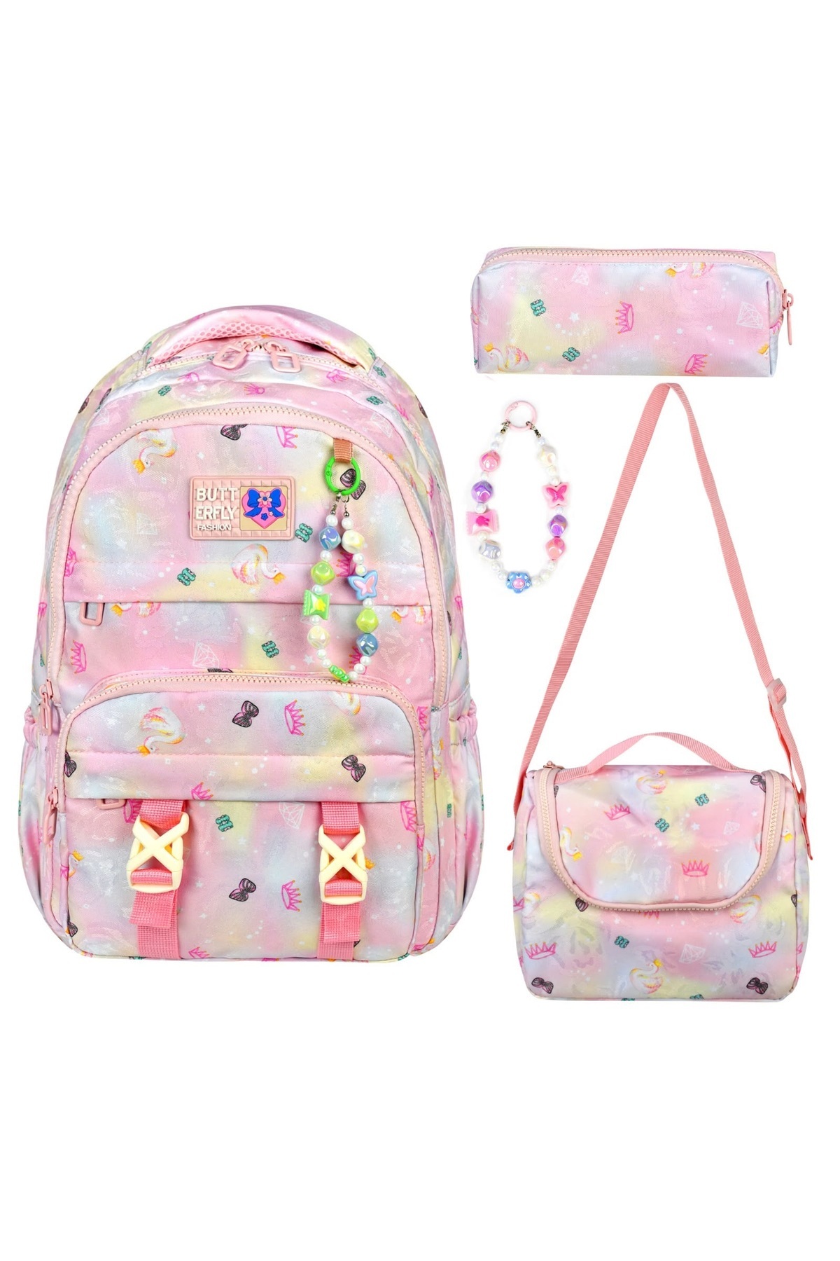 ULTIMATE BAG School Bag Set School Bag Ultra Luxury Fully Lined Thermal Insulated Lunch Bag Girls School Bag with Patterned Accessories