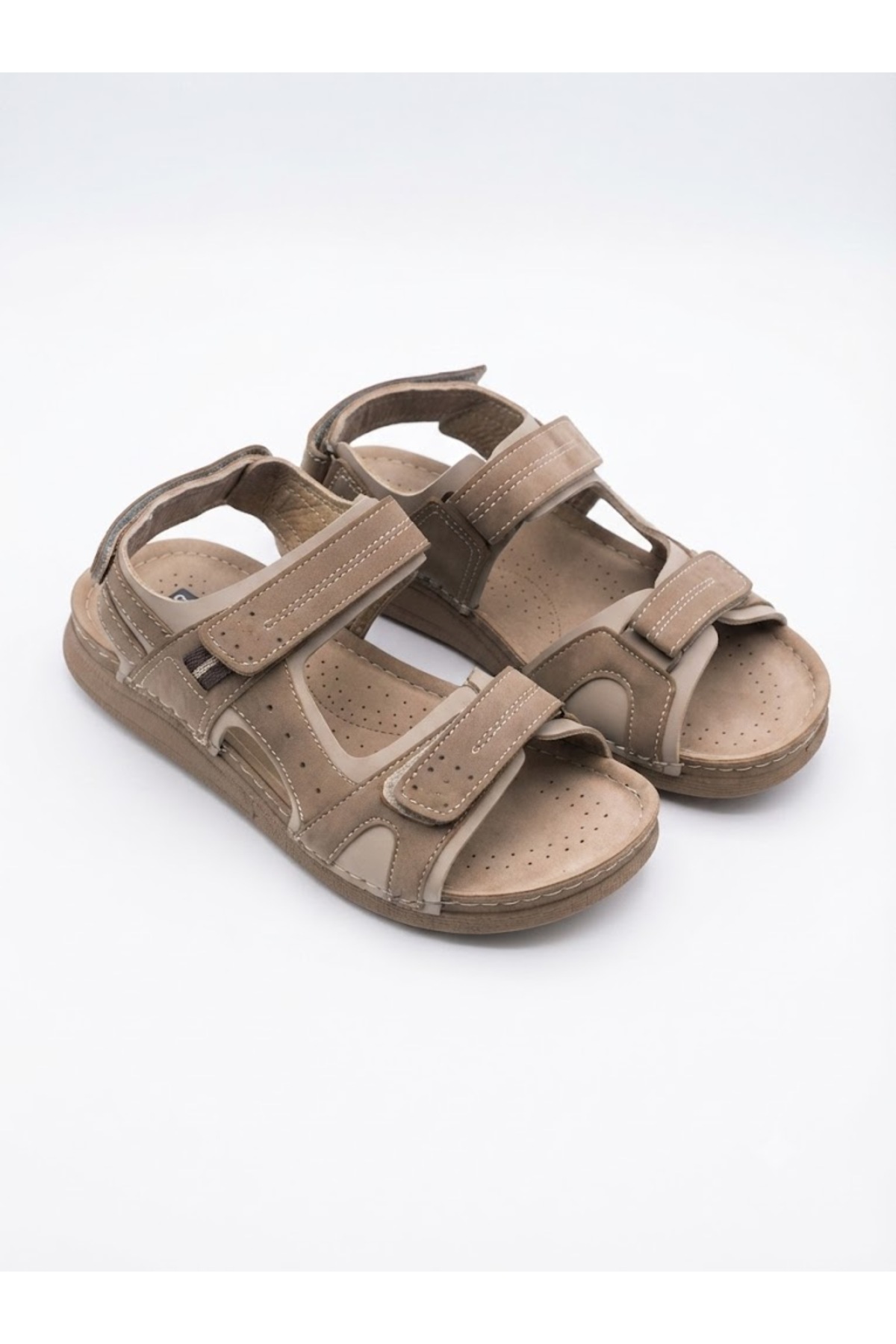 BENTO Titan Comfort Erkek Suni Deri Anatomik Taban Cırt Cırtlı Günlük Sandalet Terlik görsel 2