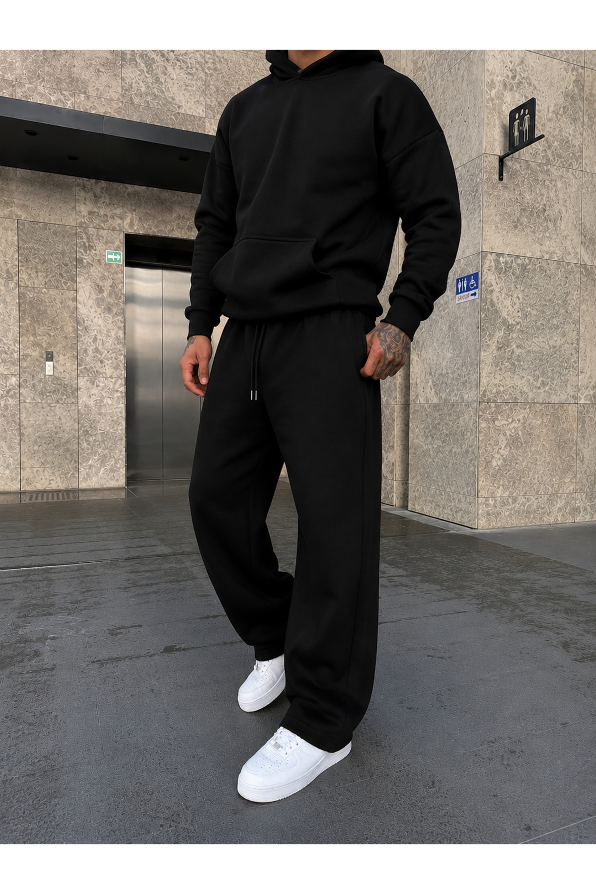 BARLİZ ERKEK Oversize Baggy Kalıp Uygun Basic Günlük Eşofman Takımı — مشکی BRNSFTK7