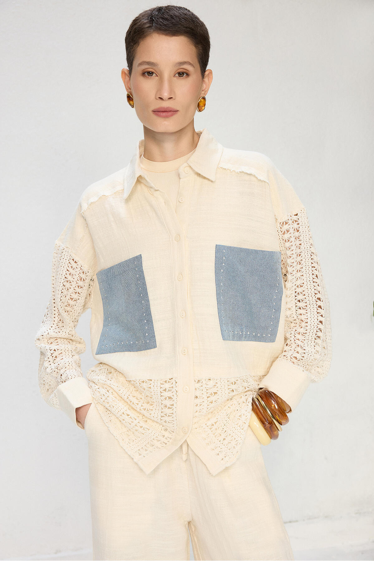 Touche Prive Stone-Embellished Linen Shirt