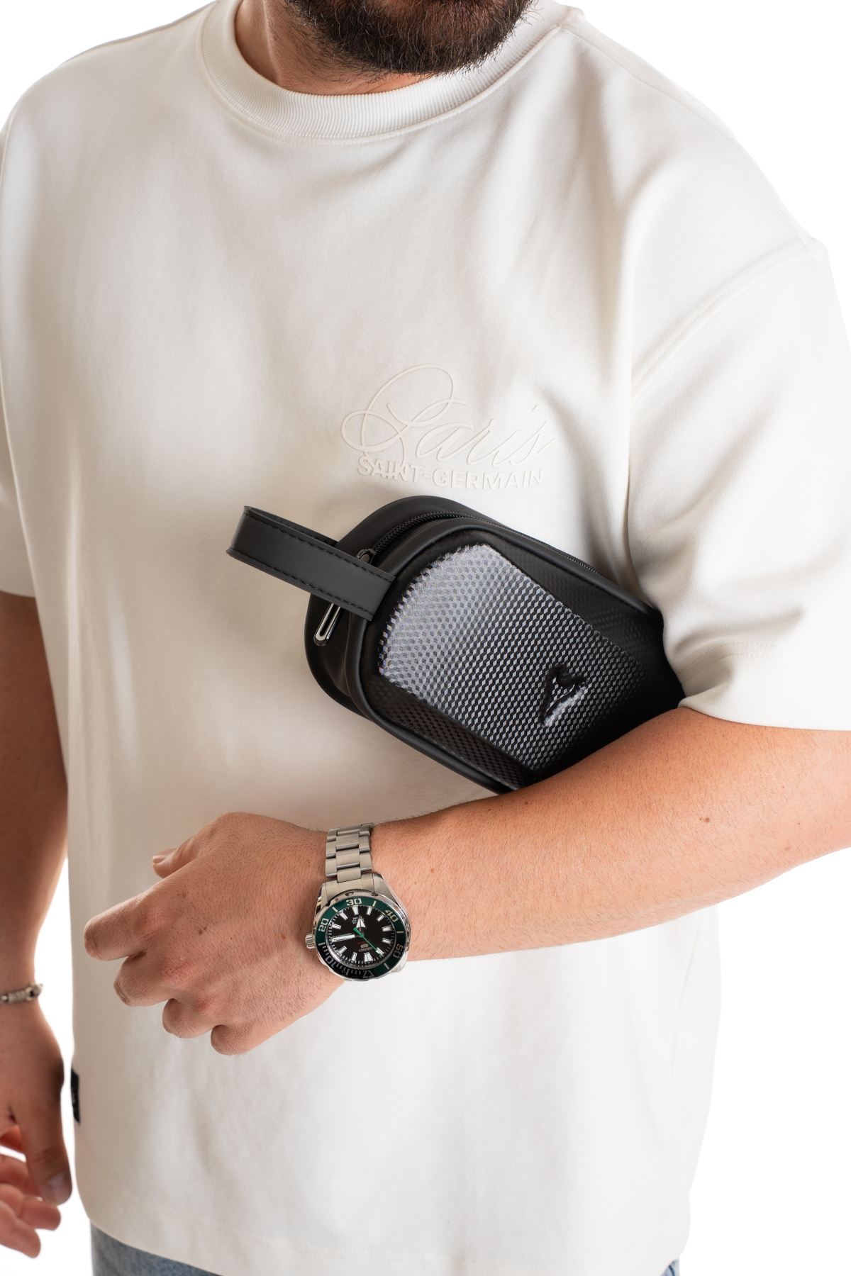 Newish Polo Erkek Siyah Desenli Deri-Kabuklu Traş Kozmetik Seyahat ve Bakım El Çantası portföy/clutch
