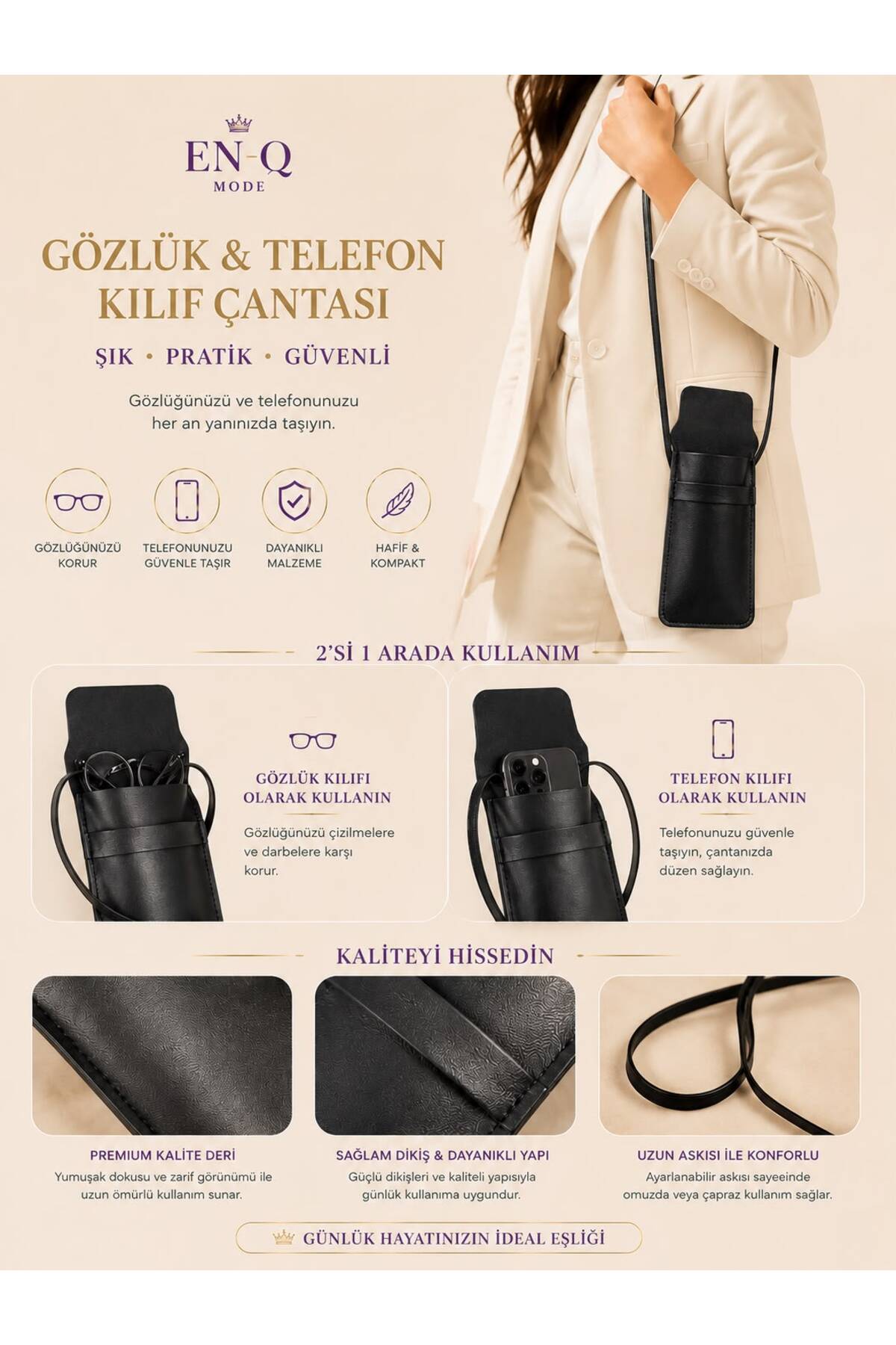 ENQ 2’si 1 Arada Gözlük & Telefon Kılıf Çantası görsel 2