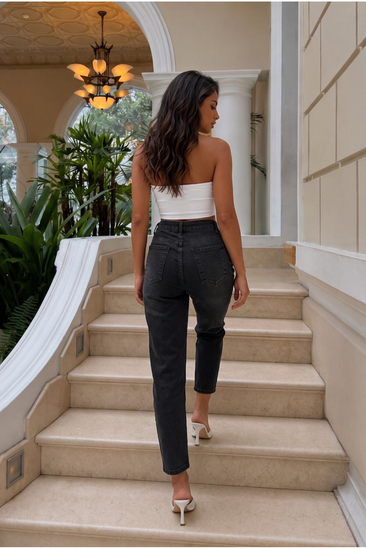 Yüksek Bel Mom Comfort Fıt Siyah Efektli Jean Pantolon 3