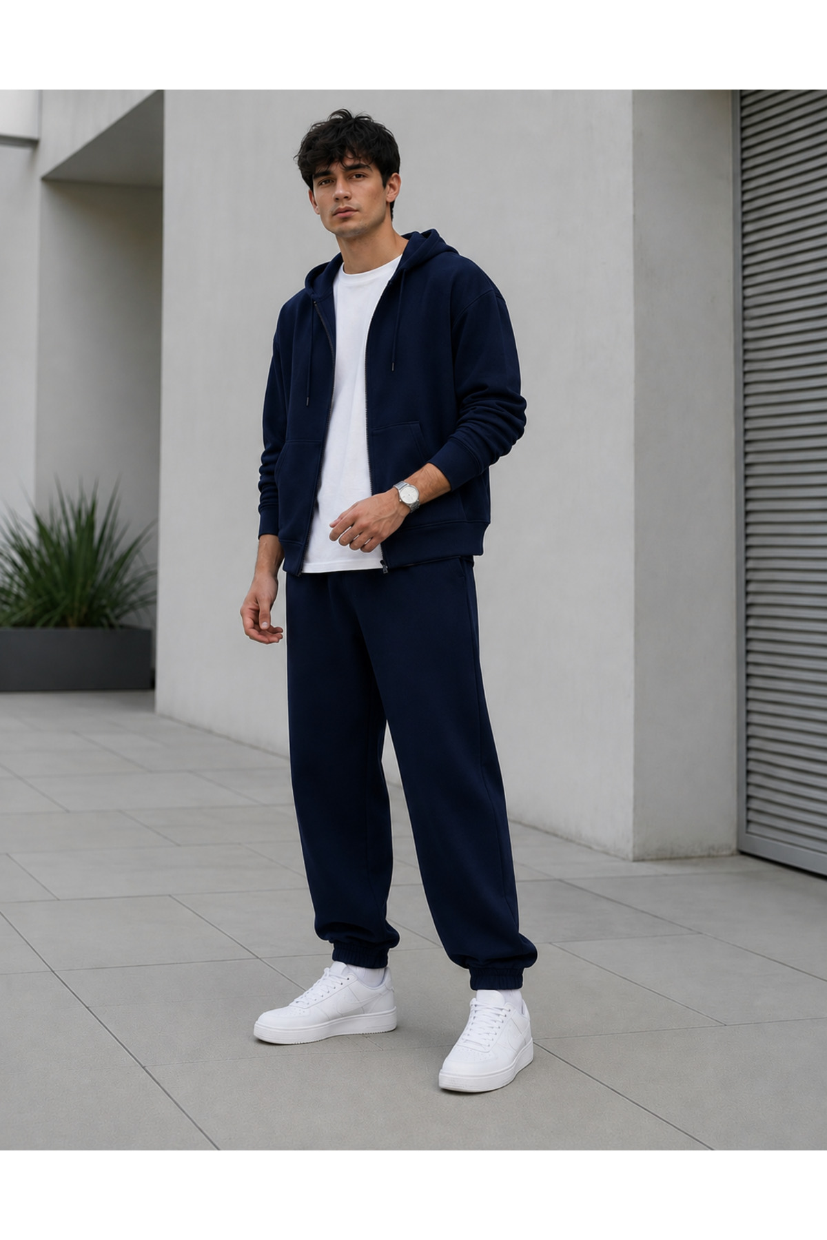 ERKEK 3 İPLİK OVERSİZE KAPÜŞONLU FERMUARLI SWEATSHIRT HIRKA EŞOFMAN TAKIMI — سرمه‌ای TYHRTK9