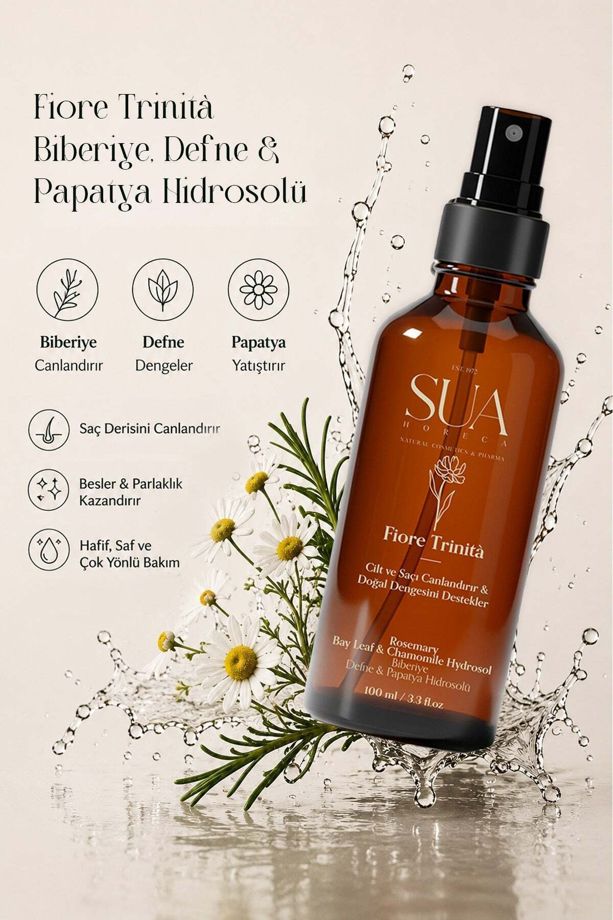 Fiore Trinità Biberiye Papatya Defne Hidrosolü Yüz Toniği ve Saç Spreyi 100 ml — SADE666 — تصویر 4 از 7