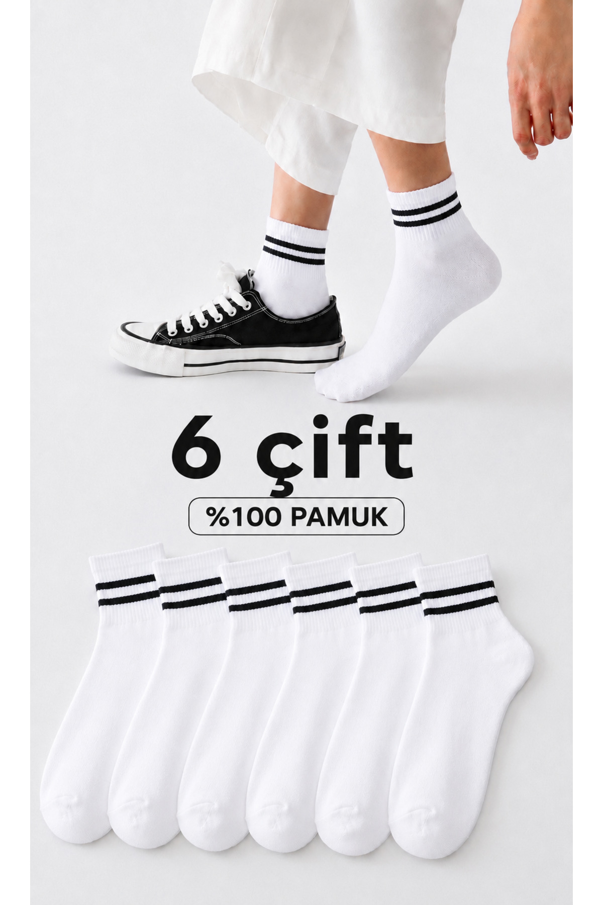 Bilal Çınar Tekstil %100 Pamuklu Unisex Yarım Konç Çemberli Yazlık Çorap Premim Kalite Terletmeyen Esmek Çorap 6 Çift görsel 2