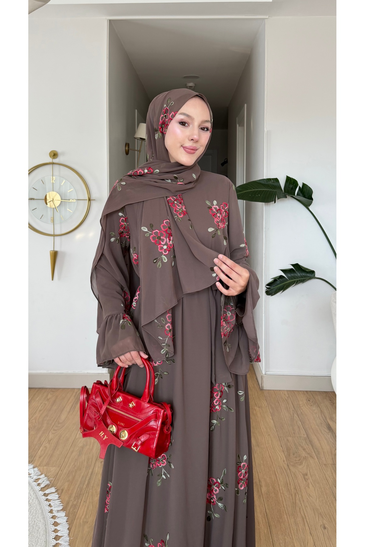 NİLNUR MODA Yeni Sezon Tuba Elbise Abaya Şal Hediyeli Çiçek Nakış Detaylı görsel 5