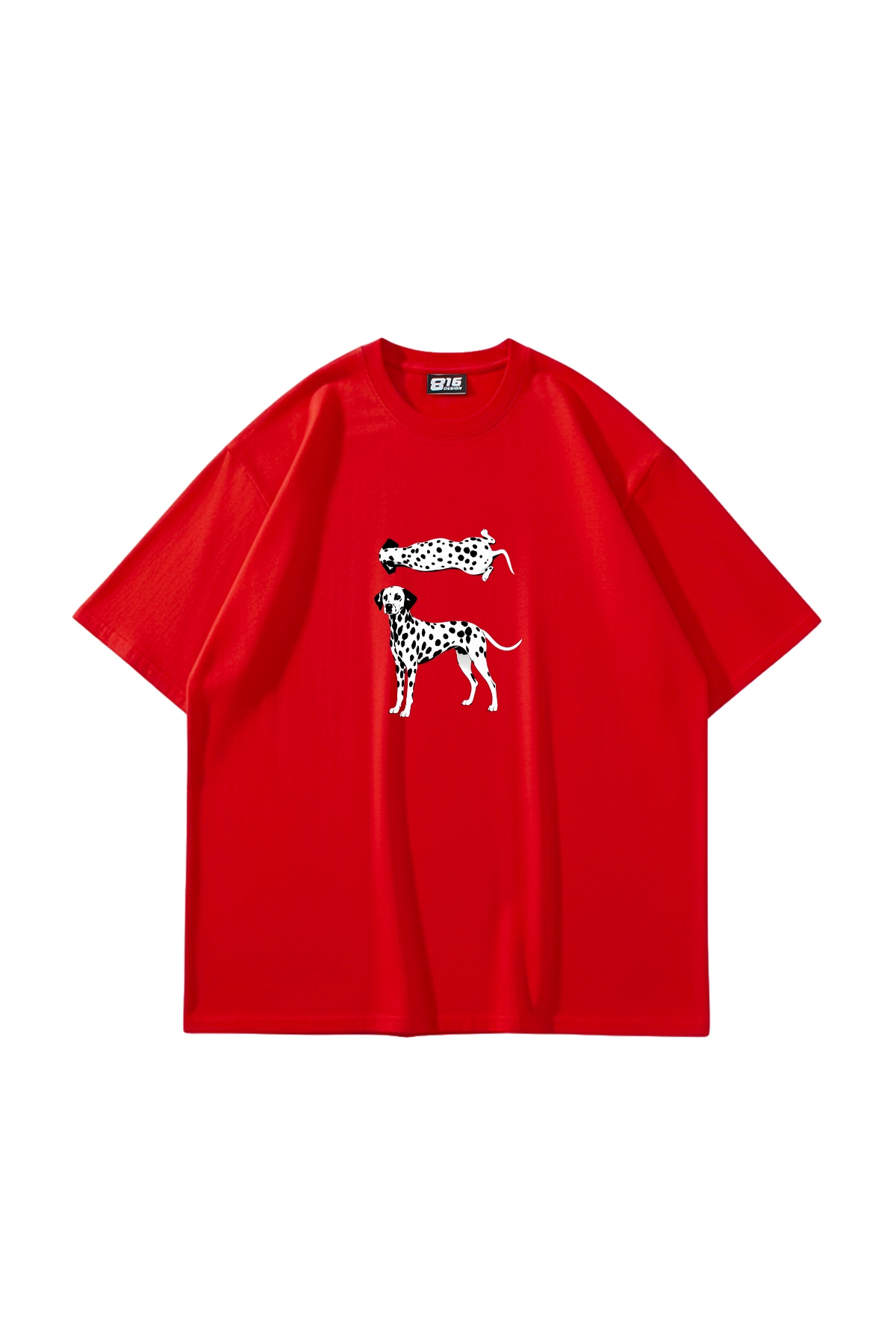 Sekizbiraltı Dalmaçyalı Grafik Baskılı Oversize Unisex Kırmızı Tshirt