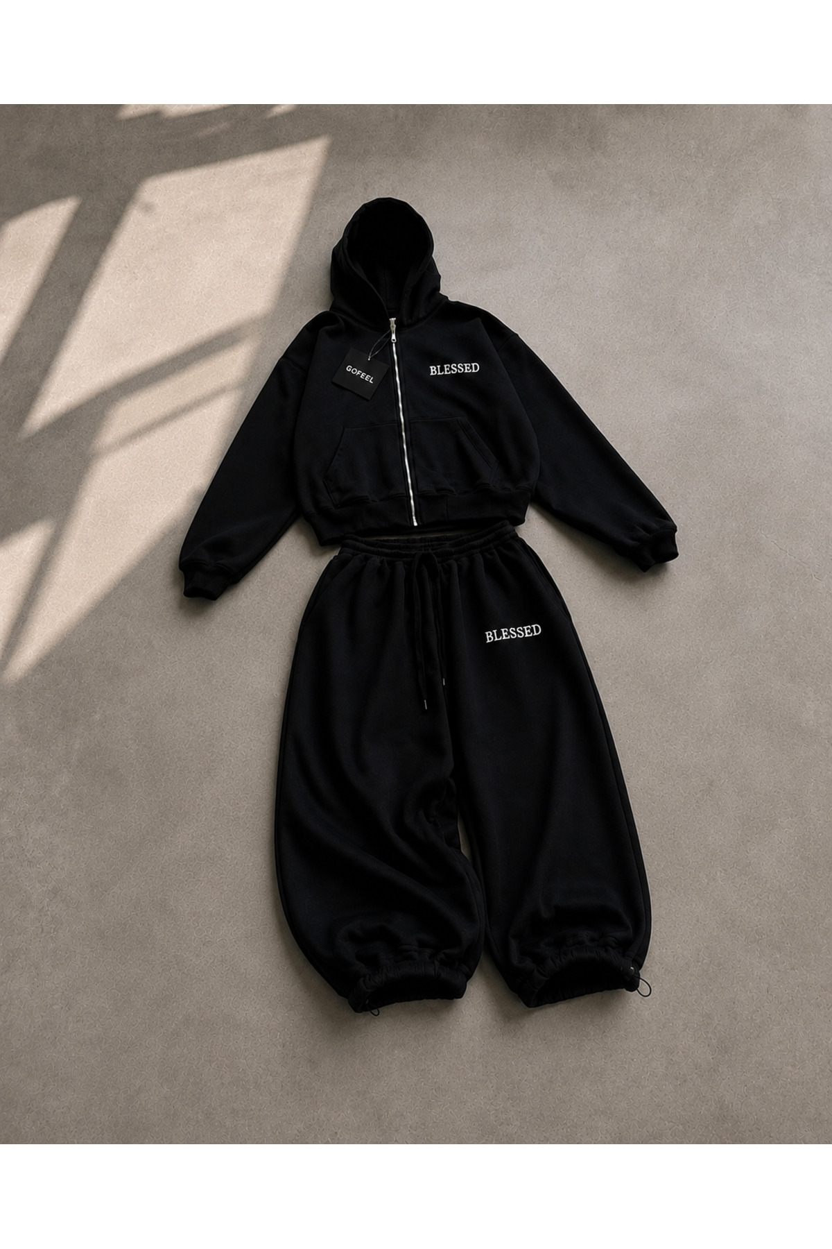 Gofeel Harajuku Baggy Kalıp Unisex Eşofman Takımı ( 3 iplik ) — مشکی hsblesold01