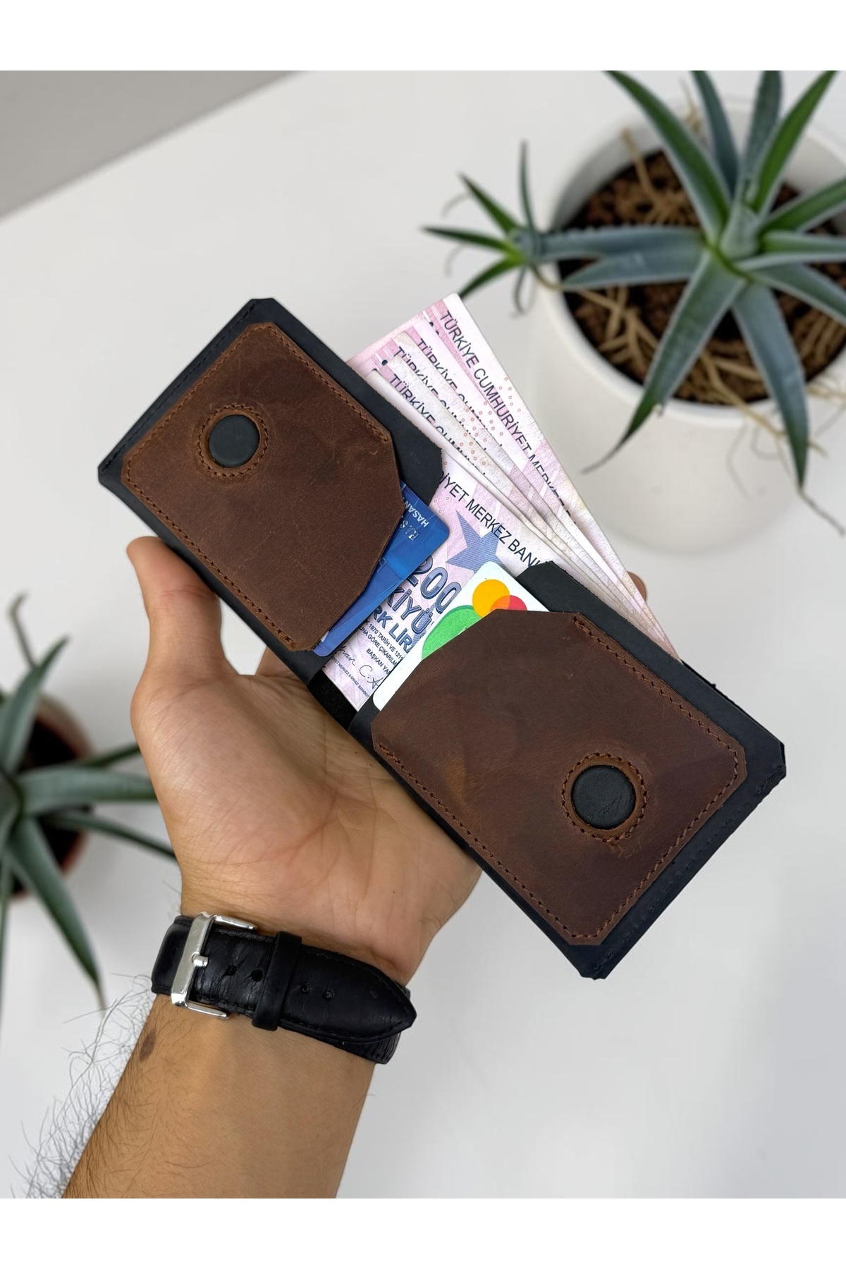 BeeBlack %100 Hakiki Deri CLARK Model Erkek Cüzdan - Mıknatıslı Şık Minimalist Cüzdan görsel 4