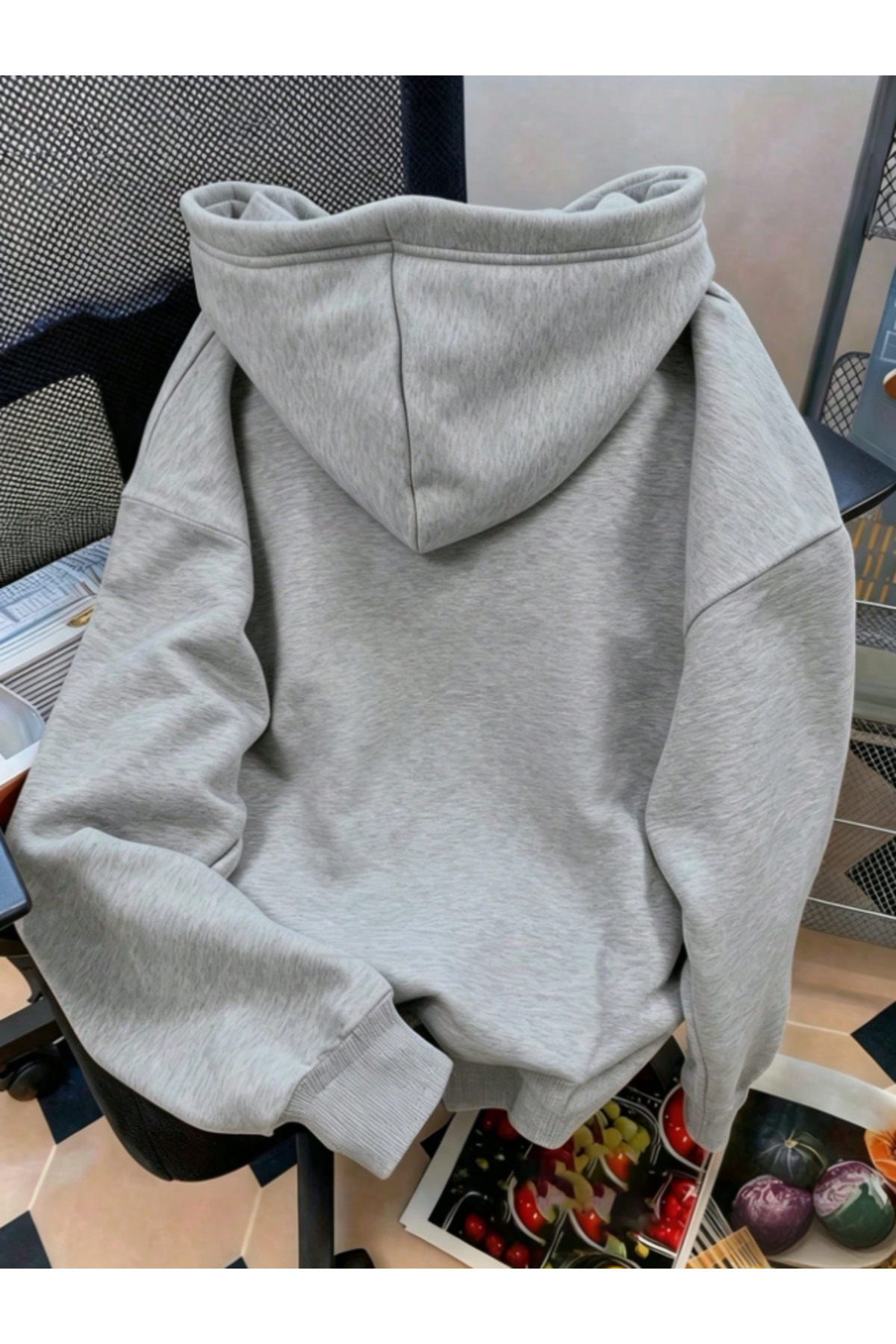 Revasser Unisex Kadın/Erkek AFGABO Baskılı Özel Tasarım Oversize Pamuklu Kapüşonlu Sweatshirt görsel 2