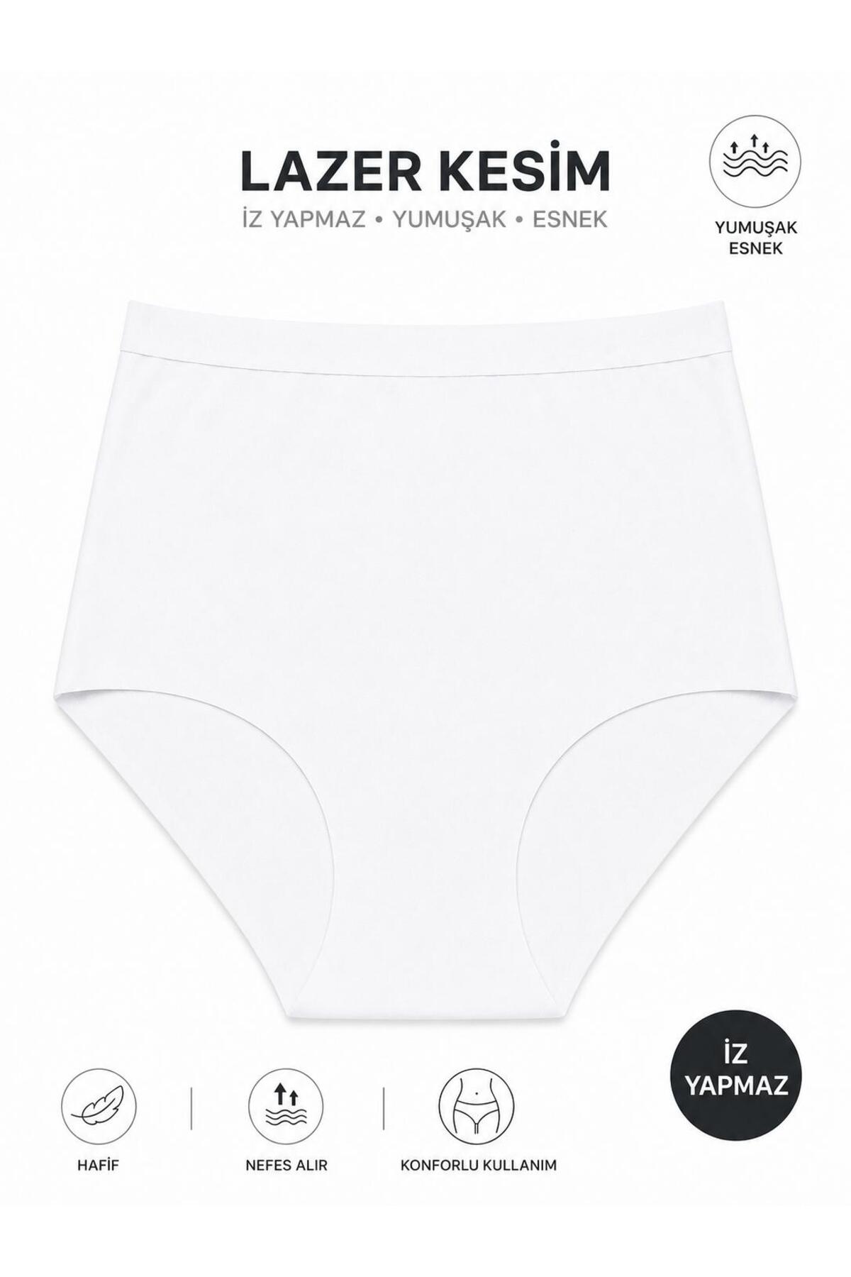 Adeniz Kadın (Beli Lastikli) 3'lü Dikişsiz Lazer Kesim Iz Yapmaz Likralı Extra Yüksek Bel Bato Külot Premium Esnek ve Yumuşak görsel 3