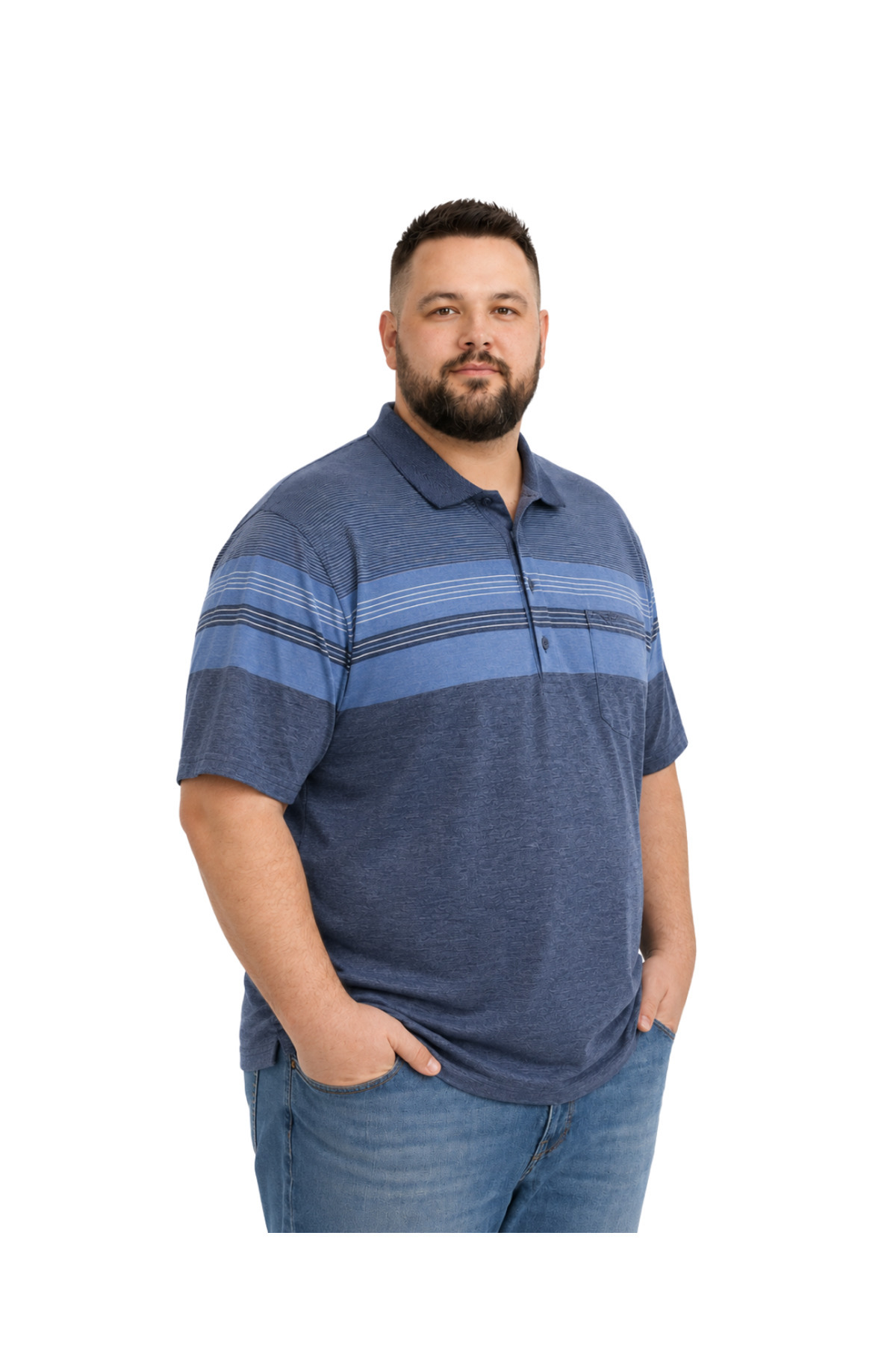 BattalModa Erkek Büyük Beden Melanj Lacivert Polo Yaka Kısa Kollu Sandline Tişört 5XL-6XL-7XL-8XL görsel 2