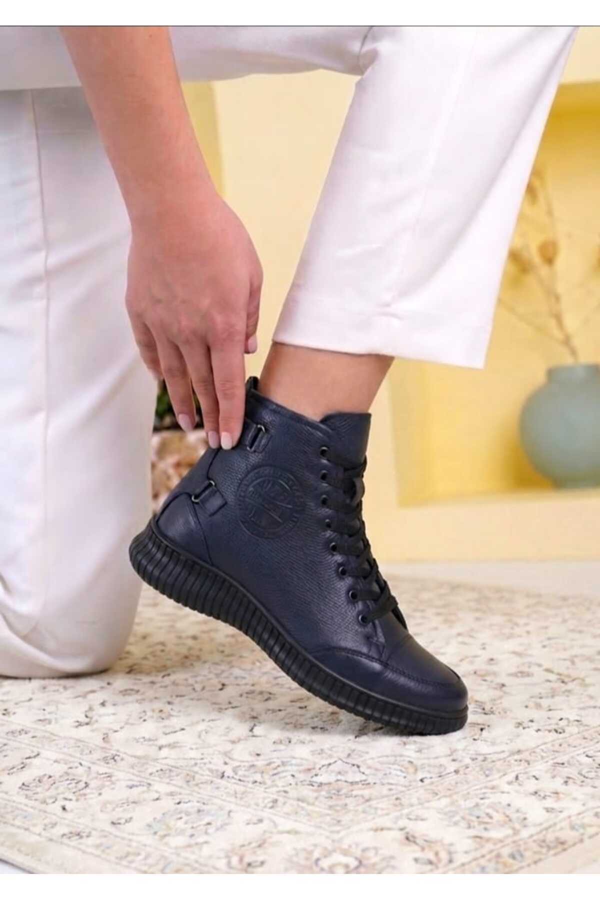 Deri Diyarı Hakiki Deri Kadın Günlük KISA LACİ Bot Bootie GR0909 görsel 2