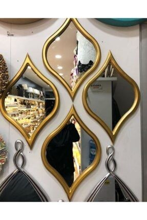 4 Adet Duvar Aynası Gold Renkli Dekoratif Ayna CELAY7