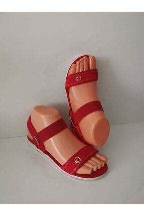 Kadın Lastikli Sandalet Kırmızı Günlük Plaj Havuz TAHO61