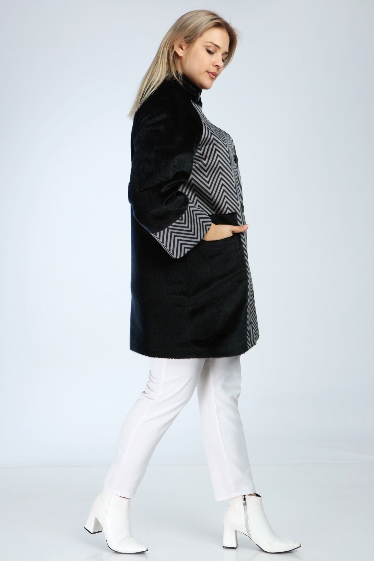 Veger  Kadın Siyah Tay Tüy Kaşe Kaban - Görsel 3