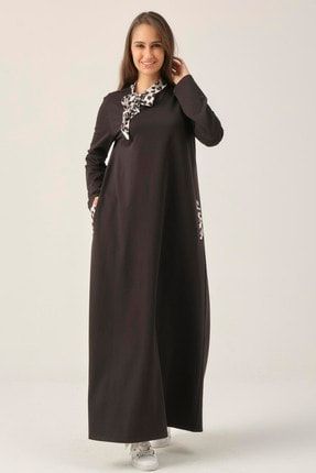 Kadın Siyah Fular Detaylı Maxi Boy Elbise Dm840 DM840