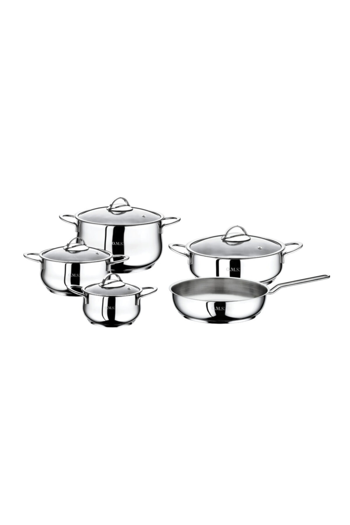 OMS - 1024 - 9 Pcs Steel Silver Handle Yummy Cookware Set