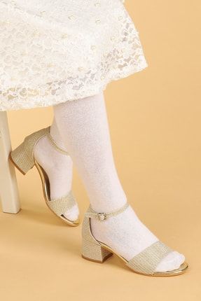 Kız Çocuk Altın Renk Günlük 3 cm Topuk Sandalet Ayakkabı A20YSANKIK000011