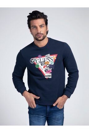 Guess Erkek Lacivert Allen Sweatshirt Trendyol