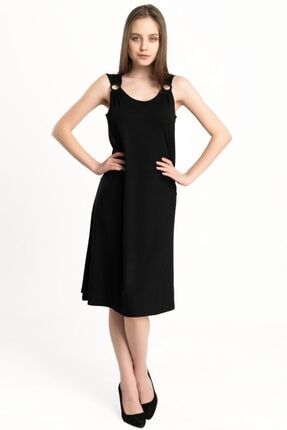 Aksesuar Detaylı Siyah Kolsuz Elbise 50776