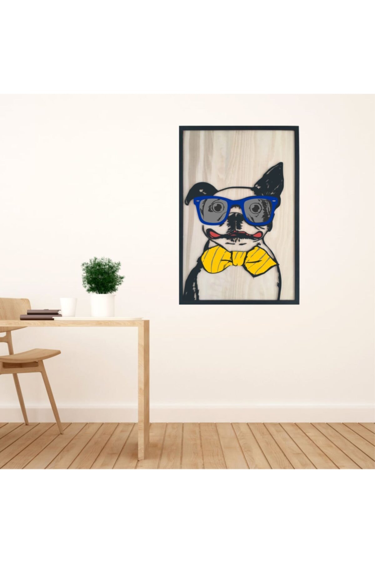 Ahşap Kabartmalı Sarı Lacivert Tito Köpek Tablosu