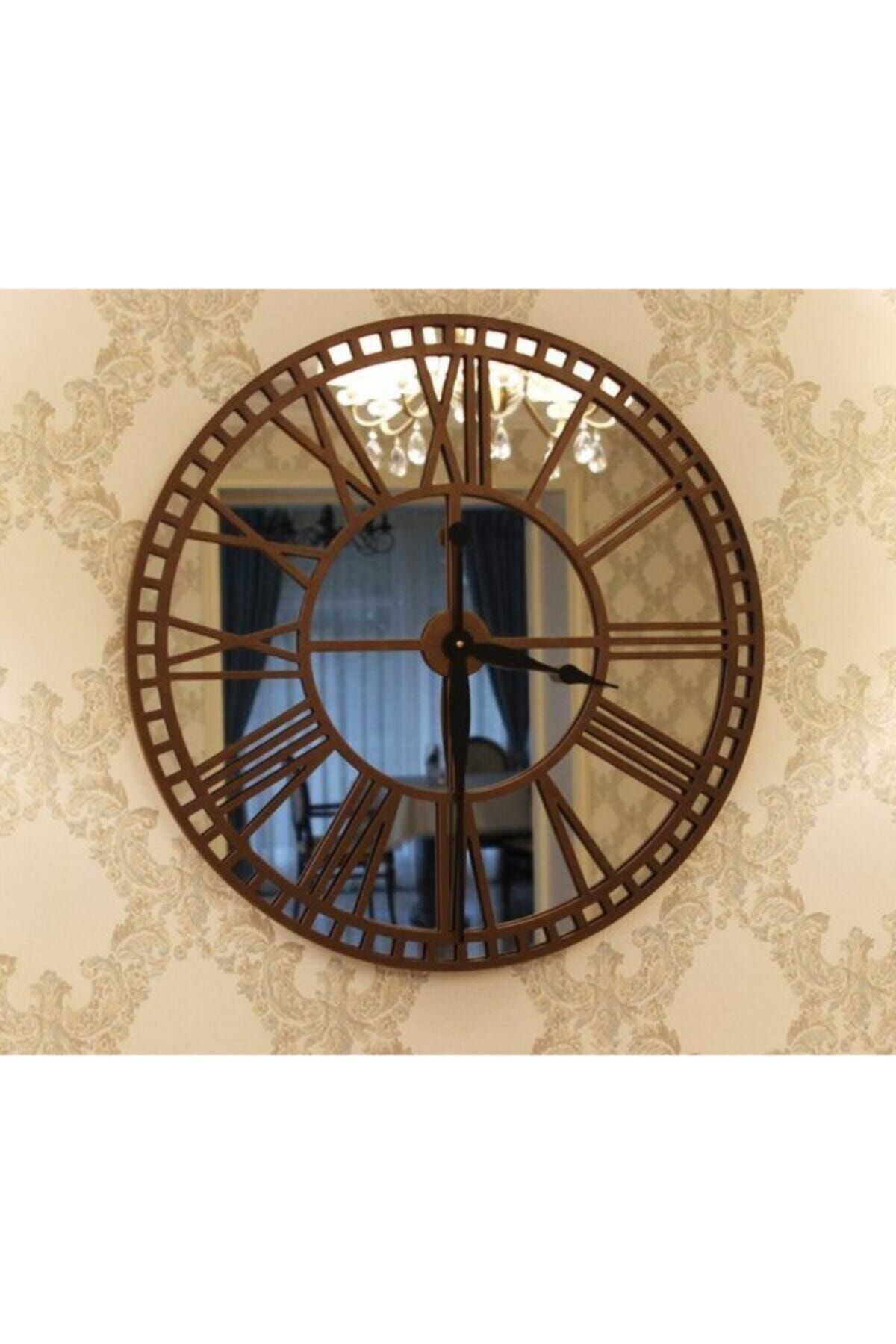 Kaizen Hediye Gümüş Aynalı Pleksi & Ceviz Rengi Ahşap Mdf Duvar Saati 40x40