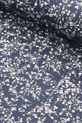 Lacivert Beyaz Kır Çiçekleri Çift En Viskon Kumaş 50180001