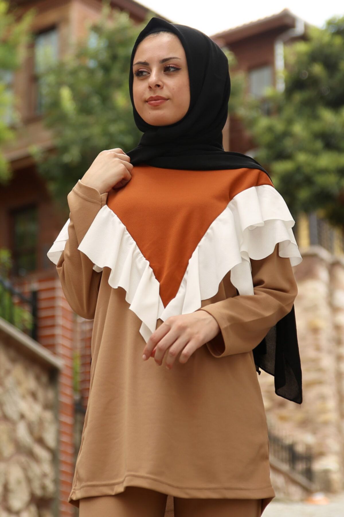 SEMRA AYDIN-Front Ruffle Double Set Beige 2