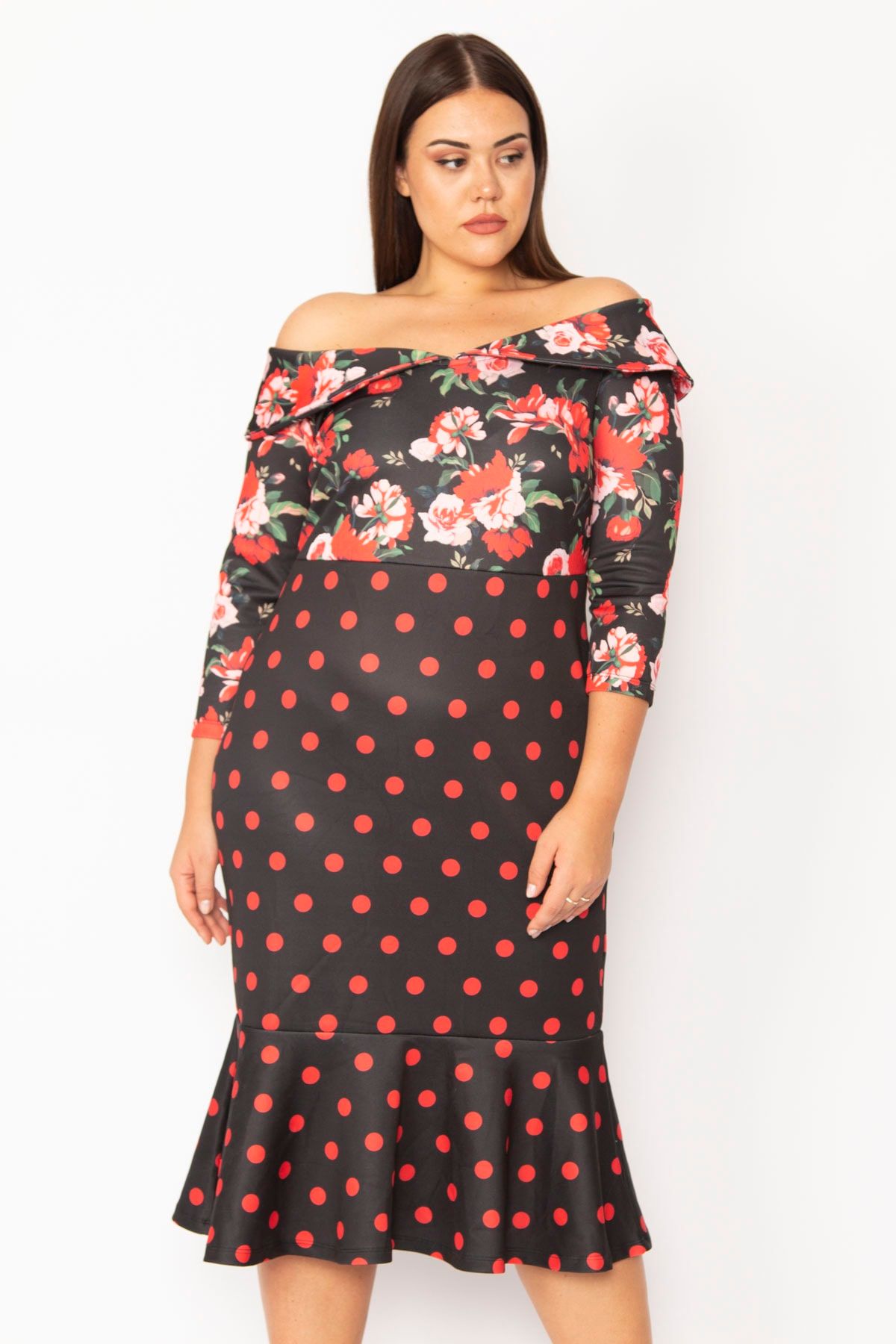 Şans Große Größen in Kleid Mehrfarbig Gerüschter Saum Fast ausverkauft FN9943