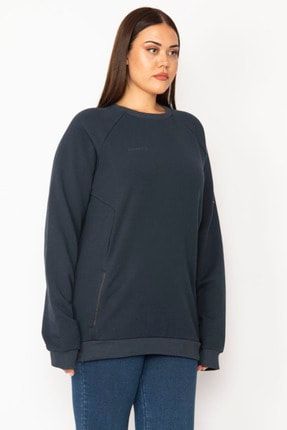 Kadın Lacivert Kup Ve Fermuar Cep Detaylı Reglan Kol Sweatshirt 65N28633